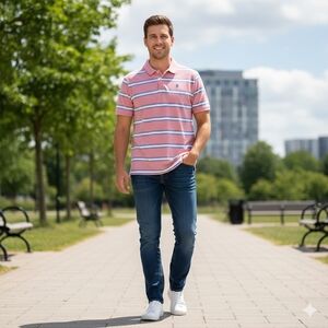 Izod Polo Shirt with Pink and Blue Stripes